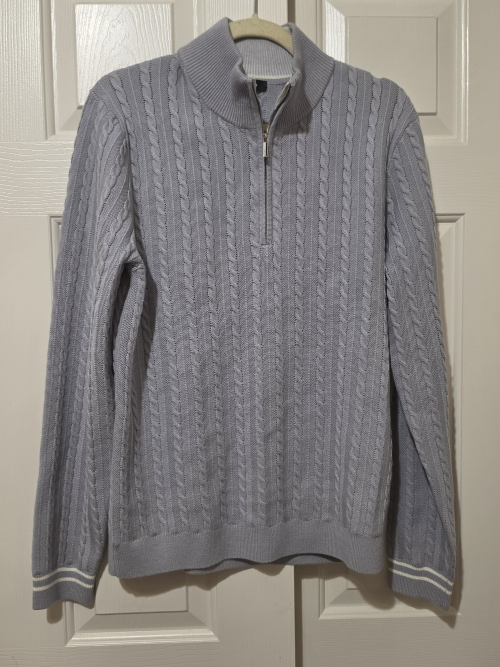 Reiss Tuscano 1/4 Zip Cable Knit Sweater Men's M Blue Wool Blend Pullover
